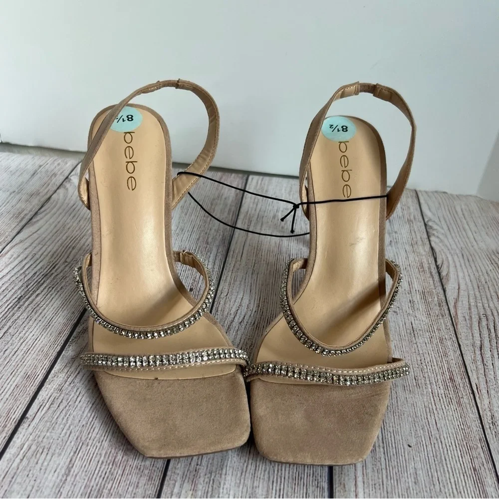BEBE Calliope Nude Rhinestone Heels 8.5 NWT